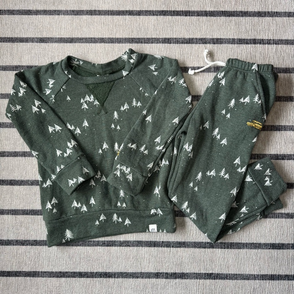 Little Road Co Polar Express Holiday Trees Crewneck Top and Jogger Set